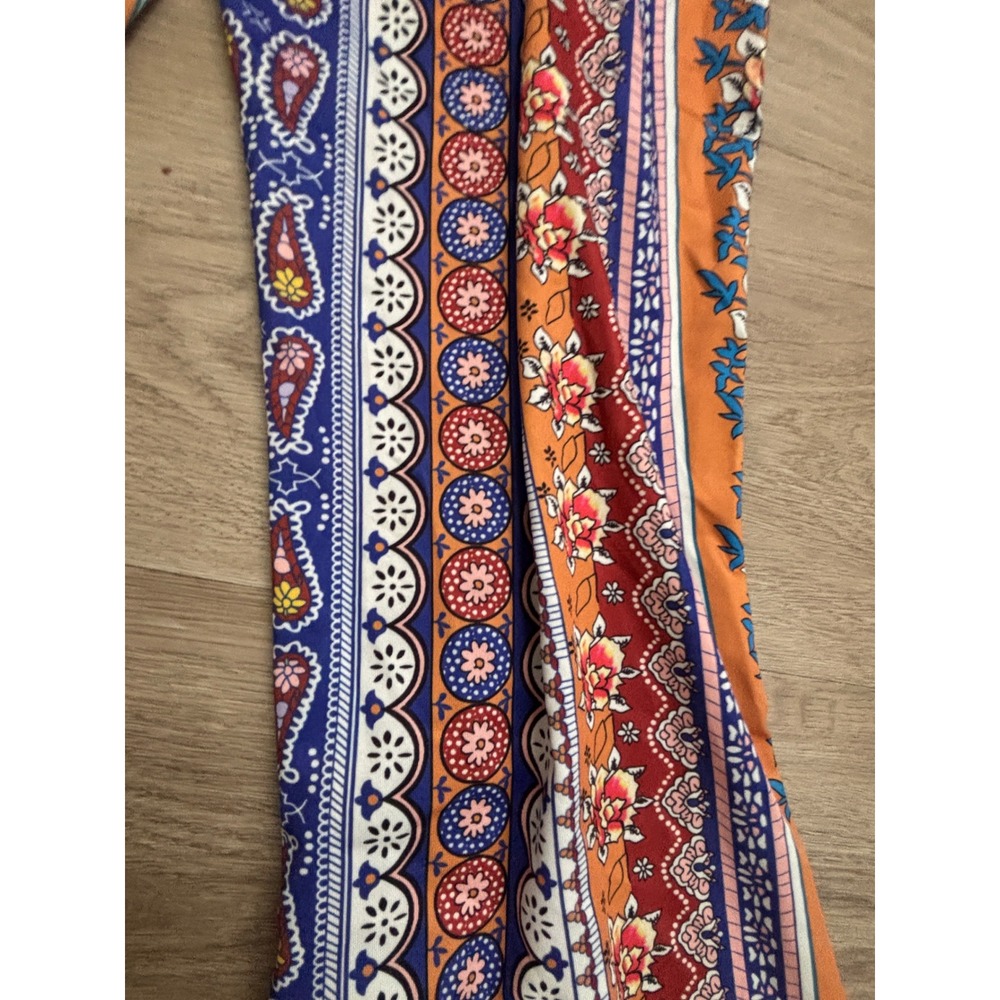 Boho Floral Paisley Flare Pants Multi Color Bell Bottom Stretch Trousers L - Picture 3 of 7